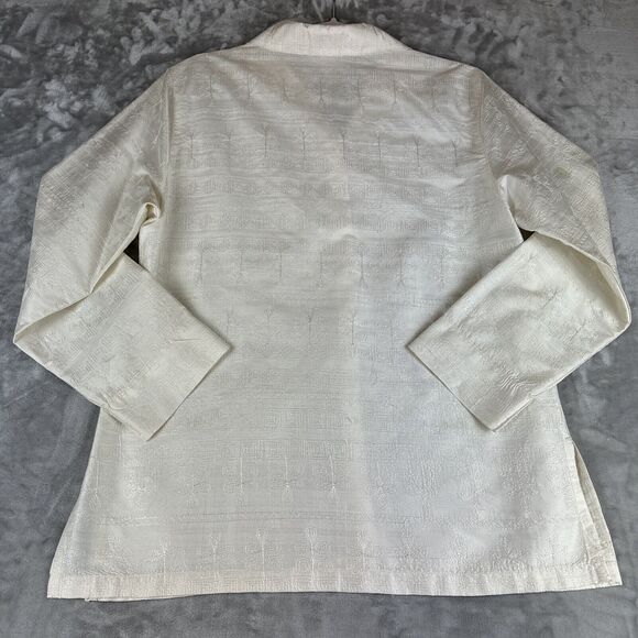 VTG Chico's Embroidered Silk Jacket Size 1 (Large) White Art To Wear (1062) - Picture 8 of 14